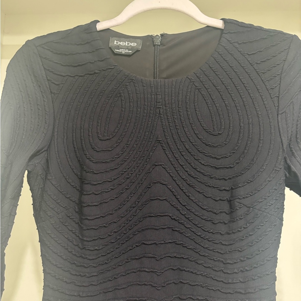 bebe Black Textured Wave-Pattern Long Sleeve MIDI Dress S - Picture 3 of 8